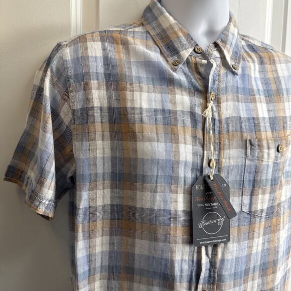 Weatherproof Vintage Mens Small Plaid Short Sleeve Button Down Shirt Spring NWT - Picture 2 of 11